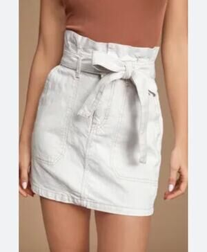 Free People White Paper Bag Waist Denim Cloth Belt Skirt sz 6